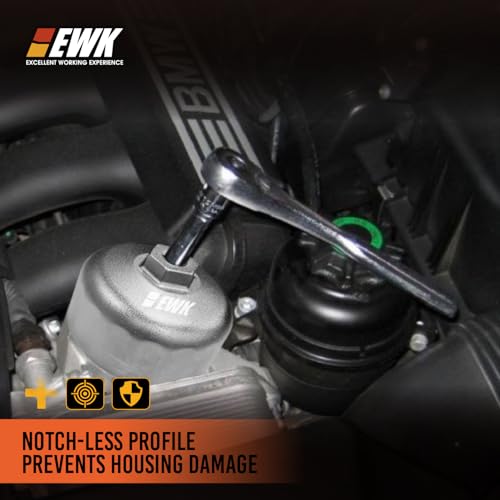 EWK 86.6mm 16-Flute Oil Filter Wrench, Heavy-Duty Cup Tool for BMW Cartridge Caps, Remove & Install Filter Housing Safely with 3/8" Drive, Fits 2006+ Models