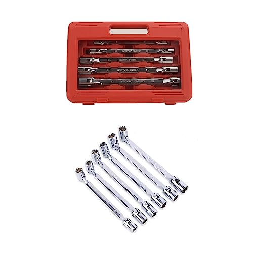 FLZOSPER 6-Piece Metric 8-19mm Double Flexible Socket Wrench Set, 12 Point with Storage Box