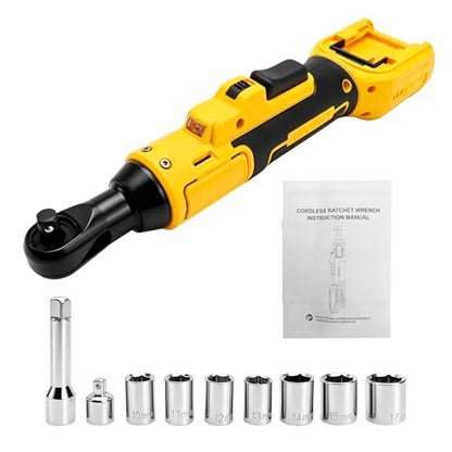 3/8" Cordless Ratchet Wrench,Compatible with DEWALT 20V MAX Battery,73.6 Ft-Lbs (100N.m) Brushless Electric Wrench Ratchet with Variable Speed Trigger,7 Sockets,1/4" Adaptor,3" Extension Bar