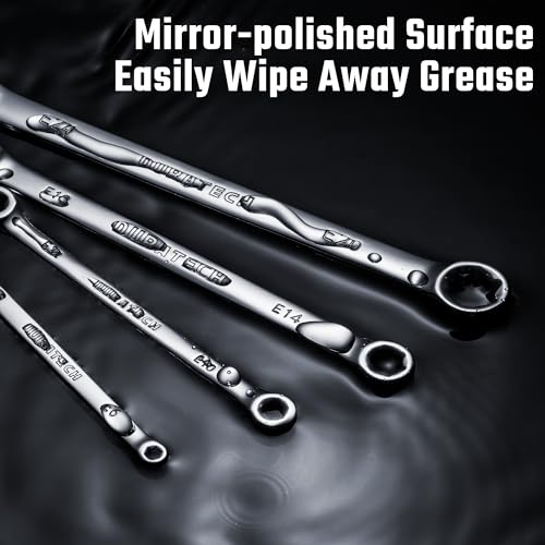 DURATECH 4-Piece E-Torx Wrench Set, Double Box End Wrench Set, CR-V Steel, Including E6*E8, E10*E12, E14*E18 and E20*E24, Organized in Pouch