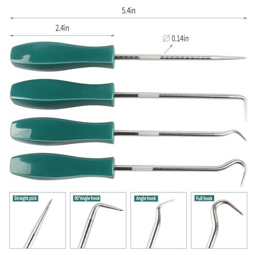 Pick and Hook Set,4 Pcs Automotive Pick Tool Set for Car Auto Oil Seal/O-Ring Seal Gasket Pick Mini Hooks Puller Remover Green