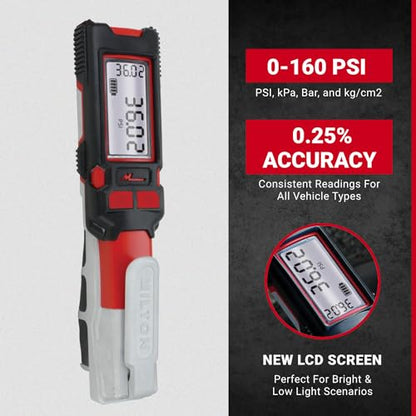 Milton Precision Digital Tire Pressure Gauge S-580ekit, Made In USA Most Accurate Inflator Gauge Available, Perfect for Professional Technicians, Easy to Read Display, 0-160 PSI Pressure Range, Red