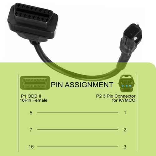 OBD2 Diagnostic Adapter Cable OBDII 3 Pin to 16 Pin Compatible with KYMCO Motorcycle - color: per KYMCO 3Pin
