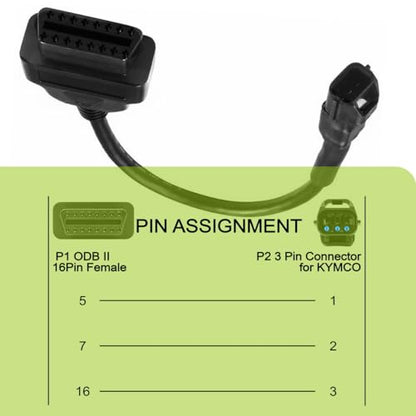 OBD2 Diagnostic Adapter Cable OBDII 3 Pin to 16 Pin Compatible with KYMCO Motorcycle - color: per KYMCO 3Pin
