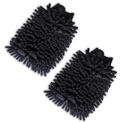 2 PCS Car Wash Mitt, Microfiber Chenille Double Sided Car Wash Gloves, Scratch-Free & Lint-Free Elastic Cuff Cleaning Gloves Kits, Clean Accessories for Cars Trucks and Household (Black)