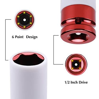 EMENTOL 4PCS 1/2" Drive Thin-Walled Impact Drive Lug Nut Socket Set, CR-MO, Metric, Protective Wheel Impact Socket Set-17mm, 19mm, 21mm, 22mm - size: 4PCS