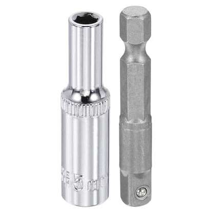 HARFINGTON Deep 6-Point Impact Socket 1/4" Drive 5mm Metric Socket 50mm (2") Long with 1/4" Hex Shank Adapter, CR-V Steel Socket Adapter Accessory Tool Set Kit for Hex Bolts Nuts - size: 5mm x 50mm