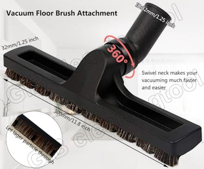 GIB 1 1/4" Vacuum Floor Brush Attachment for Shop Vac with 360°Swivel Head | 12in Wide 32mm Multi Surface Vacuum Attachment for Hardwood, Tile, Linoleum, Bamboo Floors and Low-pile Rugs/Carpets - size: 1 PCS