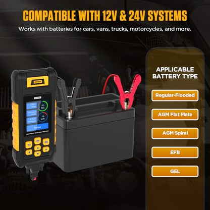 AUTOOL BT760 Automotive Battery Tester with Thermal Printer – 12V/24V Car & Motorcycle Battery Checker, Cranking & Charging Test, Reverse Polarity Protection, HD Color Display