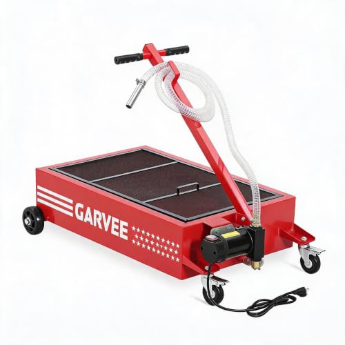 20 Gal Oil Drain Pan with 8.2ft Hose High-Flow Electric Pump | with Electric Pump, Wheels & Folding Handle, Oil Drain Tank for Cars, SUVs, Trucks, Buses, RVs - color: National Flag-Red, size: 20 Gal with Electric Pump