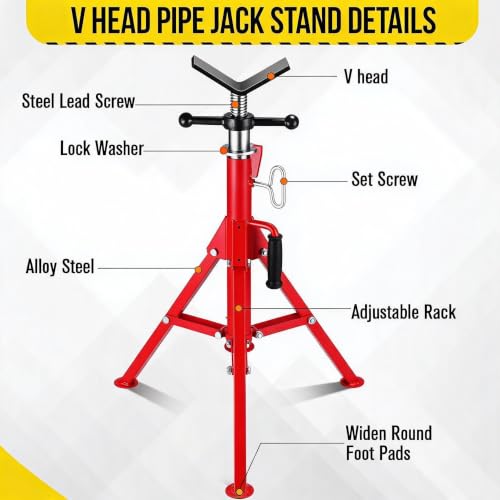 Garvee 2PCS V Head Pipe Jack Stand, Folding Portable Pipe Stands for 1/8 to 12 Inch Pipes Supporting, 2500LB Load, 28''-52'h Adjustable - color: red
