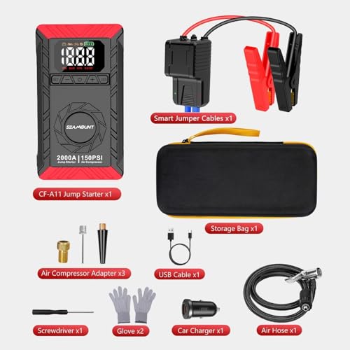 10-in-1 UltraSafe Jump Starter with Air Compressor,12V Lithium Battery Booster Pack with LED Flashlight,Portable Car Jump Box,Power Bank & Jumper Cables for 6.0L Gas/3.0L Diesel Engines