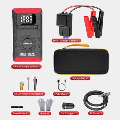 10-in-1 UltraSafe Jump Starter with Air Compressor,12V Lithium Battery Booster Pack with LED Flashlight,Portable Car Jump Box,Power Bank & Jumper Cables for 6.0L Gas/3.0L Diesel Engines