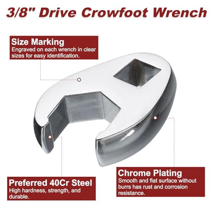 HARFINGTON Drive Crowfoot Wrench 3/8" Drive 9mm Metric Fractional Crowfoot Flare Nut Wrench 40Cr Chrome Plated Open End Crowfoot Wrench for Mechanics Automotive Repair Work - size: 9mm