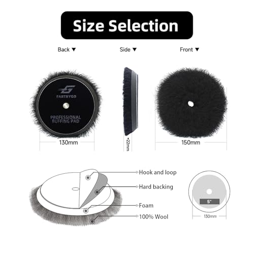 5-Inch 130mm Wool Buffing Pads (5-Pack) – Heavy-Duty Cutting, Deep Scratch Removal, Fast Paint Correction, Compatible with Rotary & Dual-Action Polishers