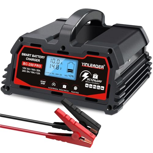 Battery Charger 25A, 12V/24V Lead Acid Smart Battery Charger, 12V LiFePO4 Car Battery Trickle Charger, Automatic Battery Maintainer for Car Motorcycle Lawn Mower Marine Boat Lead Acid Batteries - size: 25A