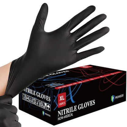 PROMEDIX P Nitrile Disposable Gloves,4mil-100 Count,Gloves Disposable Latex Free,Powder Free for Cooking,Household,Food safe - size: Large, style: Black of 100