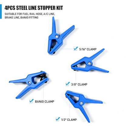 SMOTIVEPRO 9PCS Hose Fluid Line Stopper Kit with Ratchet Pinch Pliers | 4 Fluid Stoppers & 3 Line Plugs, 8"/10" Ratchet Hose Pinch Pliers, Stops Fluid Flow for Brake, Fuel & AC System Repairs - size: 9pcs Hose Fluid Stopper Set