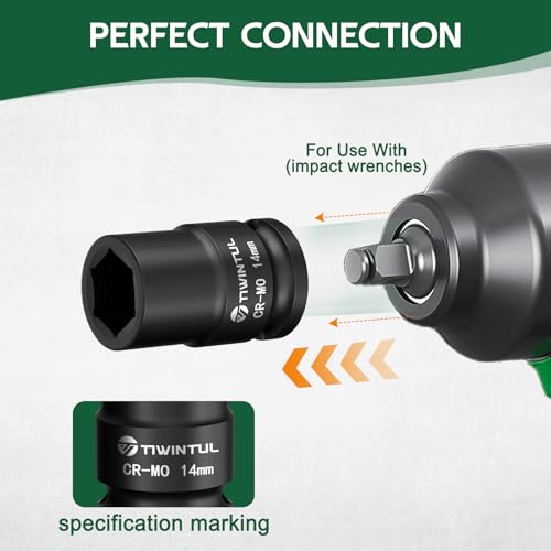 14mm Shallow Impact Socket 1/2 Inch Drive for Tight Spaces | CR-MO Steel Impact Socket, Anti-Rounding 6 Point Design, 1.5" Length, Metric, Impact Grade Socket for Automobile and Home Use - size: 14mm (Standard)