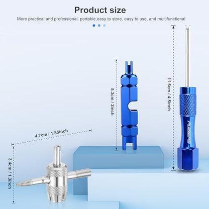 3-Piece Tire Valve Tool Kit for Presta and Schrader | Presta and Schrader removers, 4-in-1 stem puller, 11.6 cm short handle for tire repair - size: Schrader+Presta+10Cores