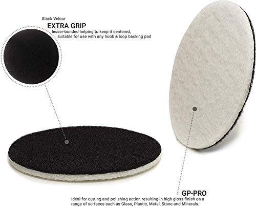 Glass Polish 3 inch (75mm) Pack of 5 Felt Polishing Pads for Polishing Glass, Plastic, Metal and Marble - GP11007
