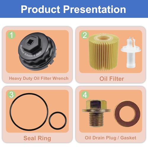 Oil Change Tool Kit, 04152-YZZA1 Oil Filter tool, Oil Filter Wrench, Drain Plug, Gasket for Select Toyota, Tacoma, Camry, Tundra, RAV4, Highlander, Lexus ES/RX/Sienna