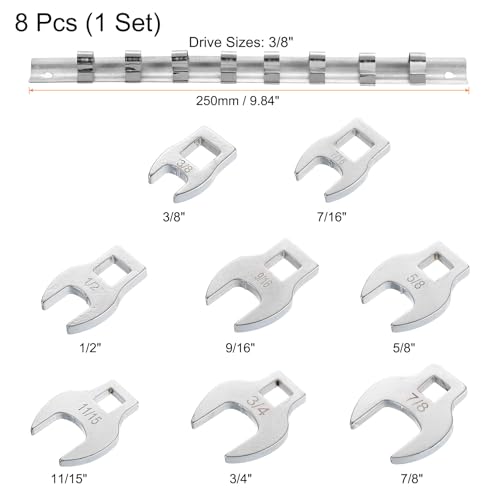 HARFINGTON 8pcs Drive Crowfoot Wrench Set 3/8" Crowfoot Flare Nut Wrench Set 3/8" - 7/8" Drive Fractional Crowfoot Wrench with Clip-on Organizer for Mechanics Automotive Repair Work