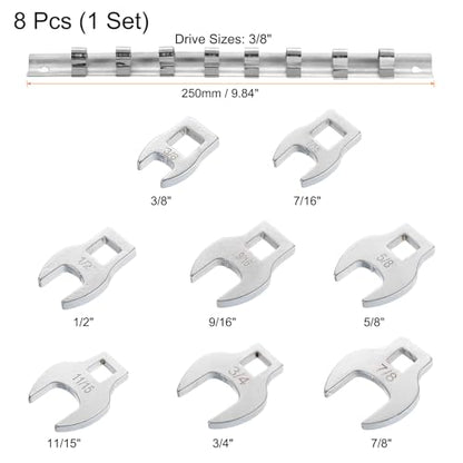 HARFINGTON 8pcs Drive Crowfoot Wrench Set 3/8" Crowfoot Flare Nut Wrench Set 3/8" - 7/8" Drive Fractional Crowfoot Wrench with Clip-on Organizer for Mechanics Automotive Repair Work