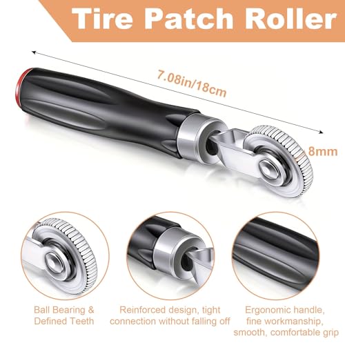 Tire Repair Patch Tool Kit Includes 24PCS Tire Patch Plugs(1.42"&1.81"&2.36"),Tire Patch Roller,Tungsten Buffing Wheel and Twist Drill Bits,Tire Patch Kit for Vehicles
