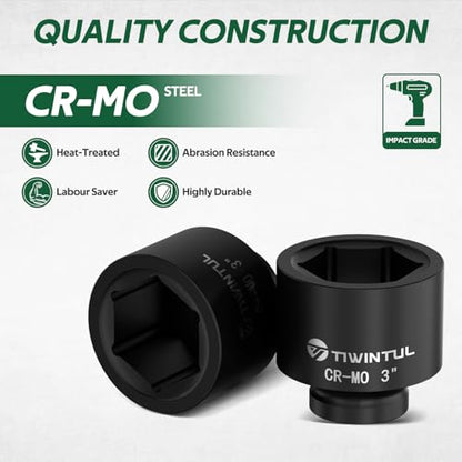 3" Impact Socket 1" Drive, 6 Point Design CR-MO for Fleet Oilfield | Large Impact Socket, ANSI Certified, Heavy Duty Socket 1 Inch Drive for Construction & Industrial Repair - size: 3"(1 PCS)