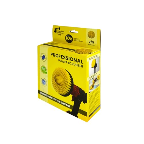 Premium Drill Brush Professional– 2in1 for Drill & Angle Grinder Medium-Soft 6 in Yellow | Scratch-Free Cleaning Brush for Tile, Grout, Bathtub, Shower, Fibreglass and Ceramic Surfaces - color: Yellow