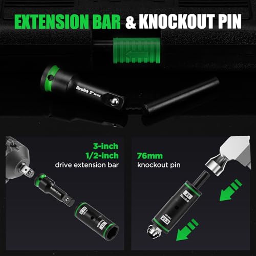 TecoTek 7PCS Lug Nut Socket Set, 1/2” Impact Thin Wall Flip Socket, Half Size Wheel Socket Set, Metric, 6 Point, 3" Extension Bar & Knockout Bar, 17.5mm, 18.5mm, 19.5mm, 21.5mm, and 22.5mm - size: Half Size Metric