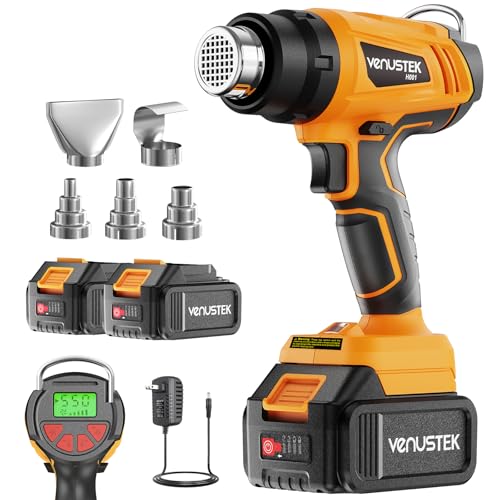 20V Cordless Heat Gun with 2 x 4.0Ah Batteries (122℉–1022℉) Fast-Heating Hot Air Gun Kit with Screen Display Variable Temperature Wind Speed, Portable Heat Gun for Shrink Tubing Vinyl Wrap - color: Yellow