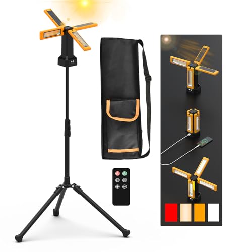 iodoo 13200mAh Rechargeable Solar Work Light, IPX4 Waterproof with Folding Stand Support and Portable Carrying Bag, 8000 Lumen Stepless Dimmable, 4 Lighting Modes, White/Warm/Warm White (Remote) - size: Orange(Remote)