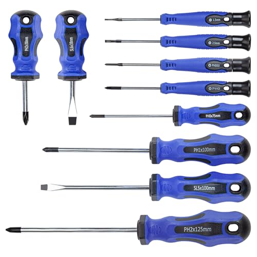 CARTMAN 10-Piece Magnetic Screwdriver Set, Phillips And Flat Hand Tools Set | Magnetic screwdriver assortment with cushion grips for appliances, furniture, automotive, factory repairs, and small repairs. - style: 10 Piece