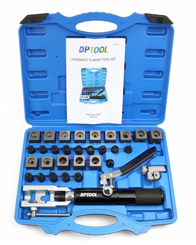 DPTOOL Hydraulic Brake Line Flaring Tool Kit Universal Brake Tube Flaring Tool Set for GM Fuel Line, Metric Bubble Flare, 45 Degree Single Double Flares, Push Connect and Brake Line Forming Flares