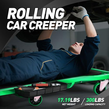 DNA MOTORING TOOLS-00273 Rolling Car Creeper with 3-leves Adjustable Headrest & 6 Casters,300lbs Max Weight Capacity,Green - color: Green
