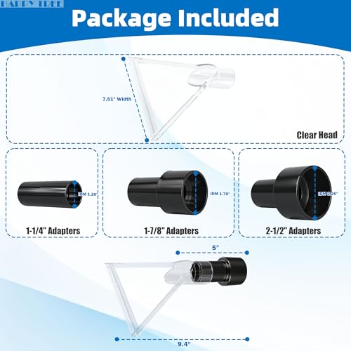 Happy Tree Universal Fits All Shop Vacs Large 7-1/2" Clear Extraction Head with 2-1/2" &1-7/8" & 1-1/4" Adapters for Auto Detailing, Shop Vac Extractor Attachment for 1-26 Gallon Wet Vacuum Cleaners - size: Large