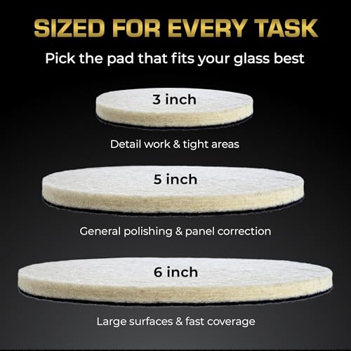 Glass Polishing Pad Discs for Use with Cerium Oxide 5 Pack | 3", 5" and 6" | Remove Scratches and Scuffs in Windshields, Windows, Table Tops and More (5") - size: 5"