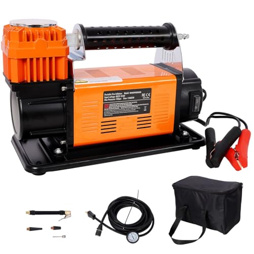 Heavy Duty Air Compressor, Portable Tire Inflator with 26FT Air Hose, 7.06 CFM Air Pump for Trucks, RVs & Off-Road Vehicles with Carry Bag,Black - color: Black