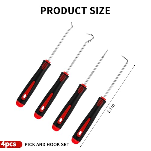 4-Piece Precision Pick and Hook Tool Set, Automotive Mechanic Tools with Non-Slip Handles for Removal, Repair & Maintenance