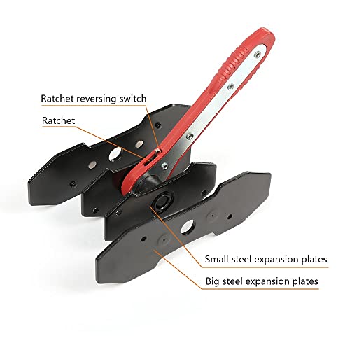G-PLUS Brake Caliper Piston Press Tool Universal Fit Red | 360° Ratcheting Caliper Spreader with 2 Steel Plate Adapters Single Twin Quad Piston Cars Trucks Commercial Vehicles - color: Red(Amazon delivery)