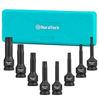DURATECH 8-Piece 1/2" Drive Impact Torx Bit Set | T30, T40, T45, T50, T55, T60, T70, T80 Torx Bits, Cr-Mo Steel, Organized in Storage Case