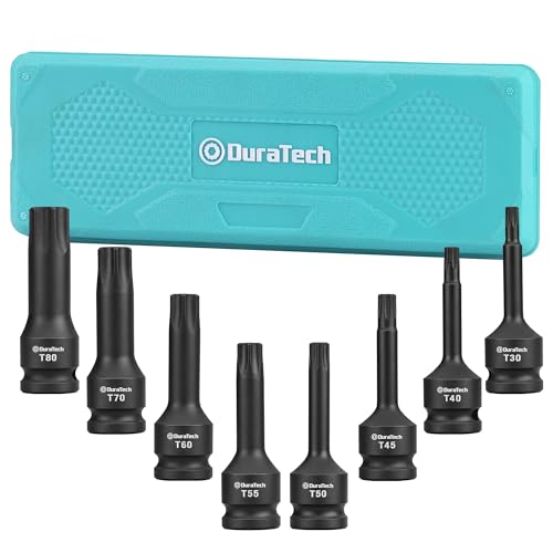 DURATECH 8-Piece 1/2" Drive Impact Torx Bit Set | T30, T40, T45, T50, T55, T60, T70, T80 Torx Bits, Cr-Mo Steel, Organized in Storage Case