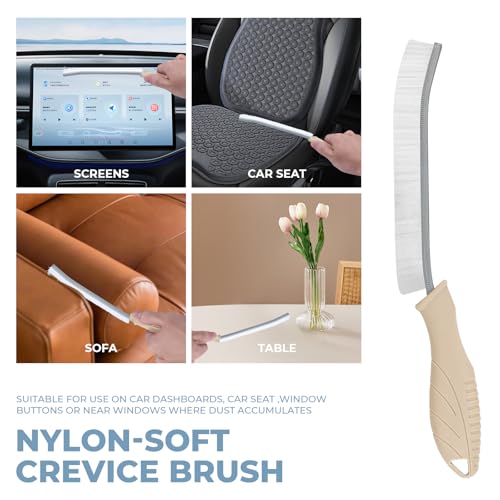 TQRR Cleaning Brush Set 3 Pcs with Soft Bristle and Hard Bristle Crevice | Grout Brush, Auto Vent Cleaning, Wheel Cleaning, Cleaning tool for Kitchen and House Use, Sinks, Shower, Tile, Toilet, Window - color: Khaki