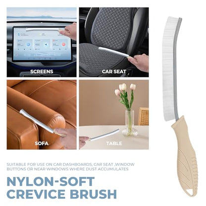 TQRR Cleaning Brush Set 3 Pcs with Soft Bristle and Hard Bristle Crevice | Grout Brush, Auto Vent Cleaning, Wheel Cleaning, Cleaning tool for Kitchen and House Use, Sinks, Shower, Tile, Toilet, Window - color: Khaki