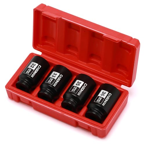 CASOMAN 1/2'' Drive Deep Spindle Axle Nut Impact Socket Set, 6 Point, CR-MO,32,33,35,36mm, 4PC 1/2-Inch Impact Socket Set, Heavy Duty Use In Removing And Installing Axle Nuts