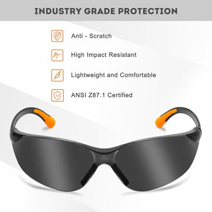 ProtectX Safety Glasses for Men & Women, Safety Sunglasses with Anti-Fog Scratch Resistant Lenses, Non-Slip Grips, ANSI Z87.1 - color: Olympus Tinted Smoke 12 Pk
