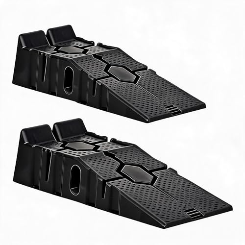 2 Pack Low Profile Plastic Auto Service Ramps, 5 Ton 12000 LB Capacity 6.7 Inch Lift Height Portable Vehicle Garage Ramps for Oil Change & Car Repair - color: Black