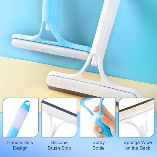 3 in 1 Window Cleaning Scraper,New 3 in 1 Window Cleaner,Squeegee and Scrubber with Spray, for Windows, Walls,Car Windshields, Bathrooms, Kitchens, All-Purpose Window Cleaner Tool (Blue) - color: Blue